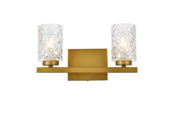 Cassie 2 Lights Bath Sconce In Brass With Clear Shade LD7026W14BR By Elegant Lighting