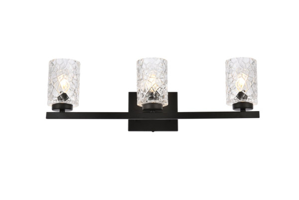 Cassie 3 Lights Bath Sconce In Black With Clear Shade LD7027W24BK By Elegant Lighting