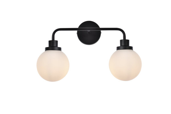 Hanson 2 Lights Bath Sconce In Black With Frosted Shade LD7032W19BK By Elegant Lighting