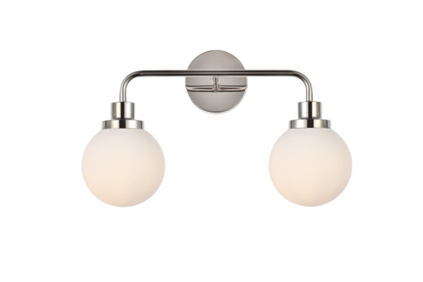 Hanson 2 Lights Bath Sconce In Polished Nickel With Frosted Shade LD7032W19PN By Elegant Lighting