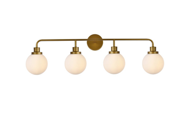 Hanson 4 Lights Bath Sconce In Brass With Frosted Shade LD7036W38BR By Elegant Lighting