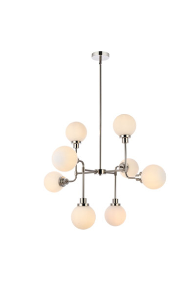 Hanson 8 Lights Pendant In Polished Nickel With Frosted Shade LD7038D36PN By Elegant Lighting