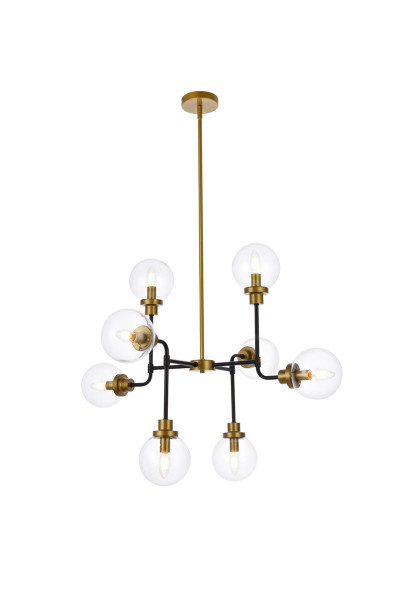Hanson 8 Lights Pendant In Black With Brass With Clear Shade LD7039D36BRB By Elegant Lighting