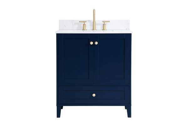 30 Inch Single Bathroom Vanity In Blue With Backsplash VF18030BL-BS By Elegant Lighting