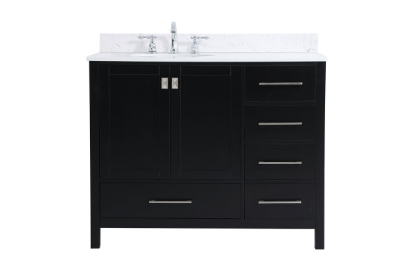 42 Inch Single Bathroom Vanity In Black With Backsplash VF18842BK-BS By Elegant Lighting