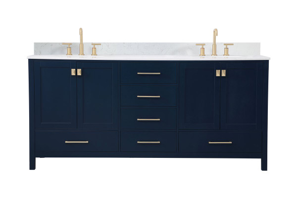 72 Inch Double Bathroom Vanity In Blue With Backsplash VF18872DBL-BS By Elegant Lighting