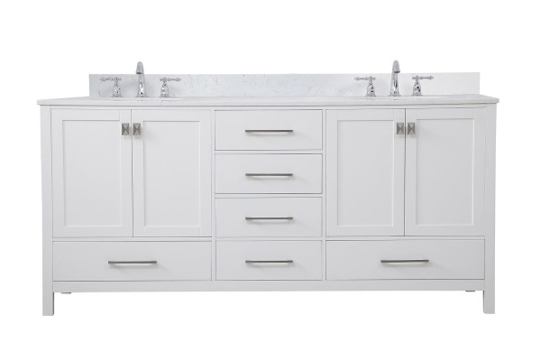 72 Inch Double Bathroom Vanity In White With Backsplash VF18872DWH-BS By Elegant Lighting