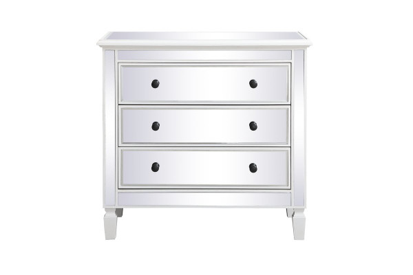 33 Inch Mirrored 3 Drawer Chest In Antique White MF6-1019AW By Elegant Lighting