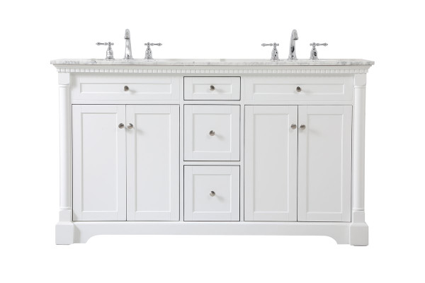 60 Inch Double Bathroom Vanity In White VF53060DWH By Elegant Lighting