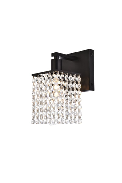 Phineas 1 Light Bath Sconce In Black With Clear Crystals LD7006BK By Elegant Lighting