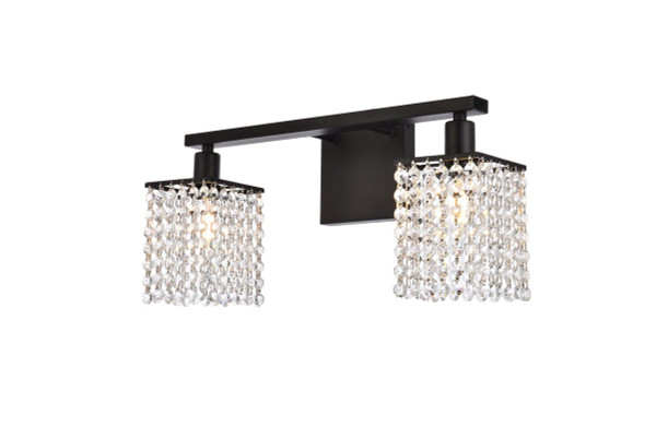 Phineas 2 Lights Bath Sconce In Black With Clear Crystals LD7008BK By Elegant Lighting