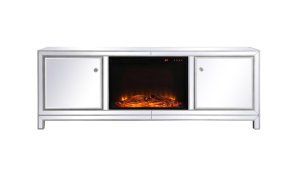 Reflexion 72 In. Mirrored Tv Stand With Wood Fireplace In Antique Silver MF70172S-F1 By Elegant Lighting