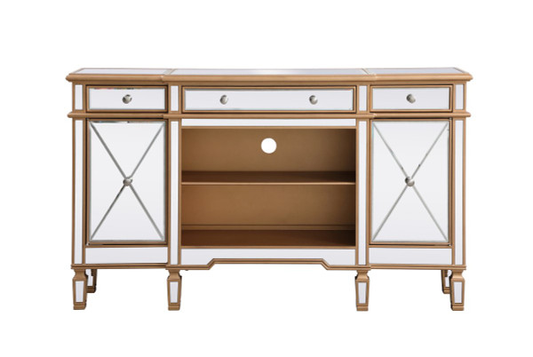 Contempo 60 In. Mirrored Credenza In Antique Gold MF61060G By Elegant Lighting