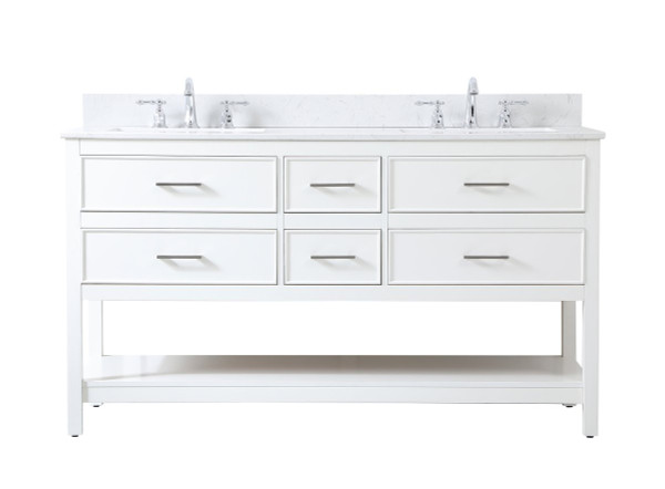 60 Inch Double Bathroom Vanity In White With Backsplash VF19060DWH-BS By Elegant Lighting
