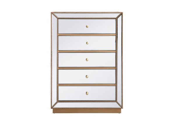 34 Inch Mirrored Chest In Antique Gold MF53026G By Elegant Lighting