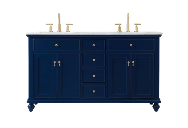 60 Inch Double Bathroom Vanity In Blue VF12360DBL By Elegant Lighting