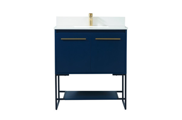 30 Inch Single Bathroom Vanity In Blue With Backsplash VF42530MBL-BS By Elegant Lighting
