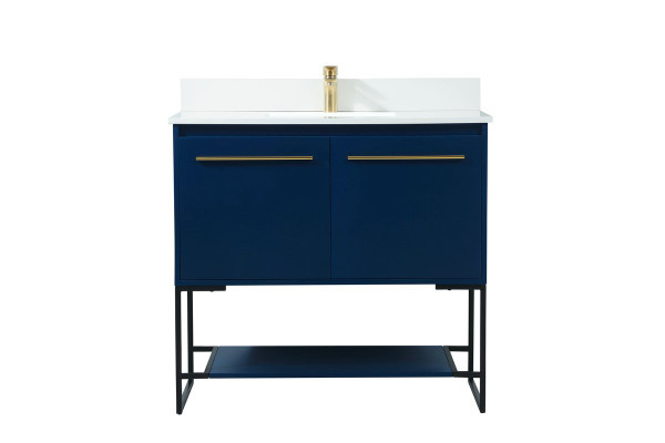 36 Inch Single Bathroom Vanity In Blue With Backsplash VF42536MBL-BS By Elegant Lighting