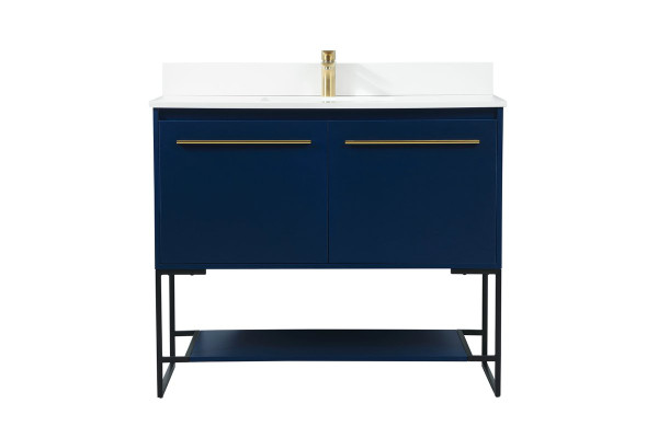 40 Inch Single Bathroom Vanity In Blue With Backsplash VF42540MBL-BS By Elegant Lighting