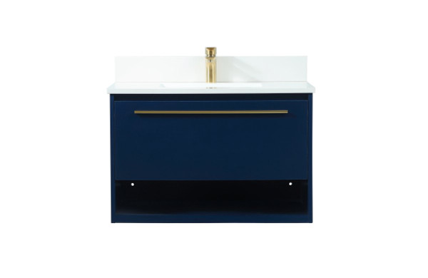 30 Inch Single Bathroom Vanity In Blue With Backsplash VF43530MBL-BS By Elegant Lighting