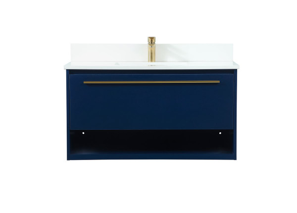 36 Inch Single Bathroom Vanity In Blue With Backsplash VF43536MBL-BS By Elegant Lighting