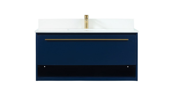 40 Inch Single Bathroom Vanity In Blue With Backsplash VF43540MBL-BS By Elegant Lighting
