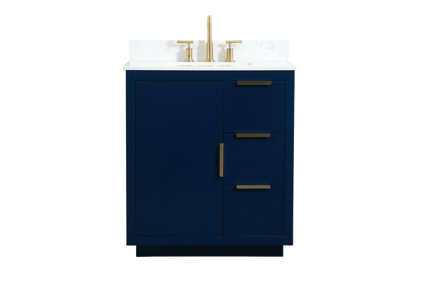 30 Inch Single Bathroom Vanity In Blue With Backsplash VF19430BL-BS By Elegant Lighting