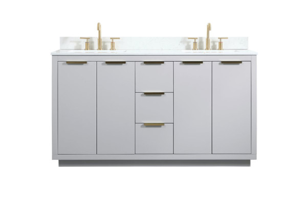 60 Inch Double Bathroom Vanity In Grey With Backsplash VF19460DGR-BS By Elegant Lighting