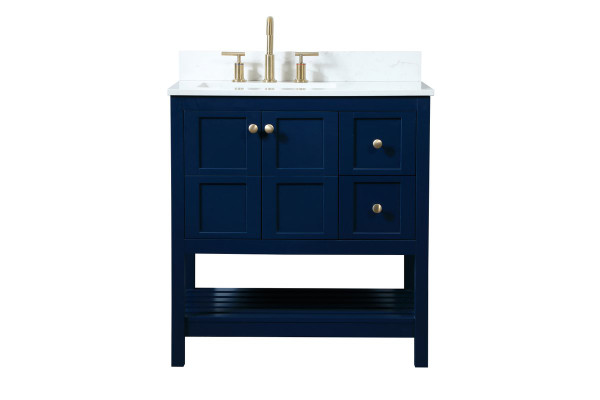 32 Inch Single Bathroom Vanity In Blue With Backsplash VF16432BL-BS By Elegant Lighting