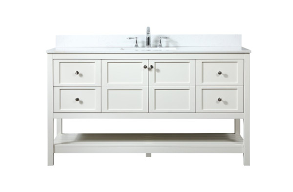 60 Inch Single Bathroom Vanity In White With Backsplash VF16460WH-BS By Elegant Lighting