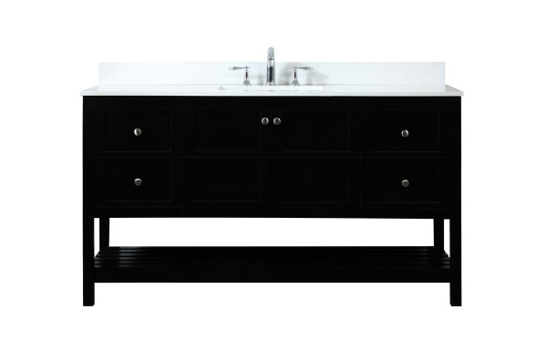60 Inch Single Bathroom Vanity In Black With Backsplash VF16460BK-BS By Elegant Lighting