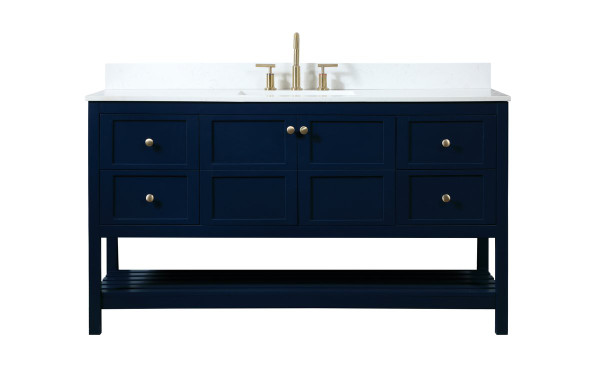 60 Inch Single Bathroom Vanity In Blue With Backsplash VF16460BL-BS By Elegant Lighting