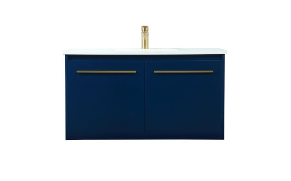 36 Inch Single Bathroom Vanity In Blue VF44536MBL By Elegant Lighting