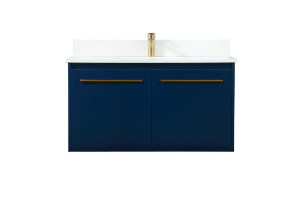 36 Inch Single Bathroom Vanity In Blue With Backsplash VF44536MBL-BS By Elegant Lighting