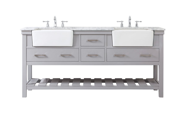 72 Inch Double Bathroom Vanity In Grey VF60172DGR By Elegant Lighting