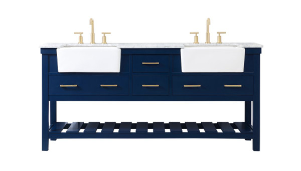 72 Inch Double Bathroom Vanity In Blue VF60172DBL By Elegant Lighting