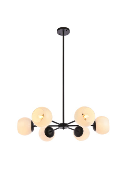 Briggs 30 Inch Pendant In Black With White Shade LD645D30BK By Elegant Lighting