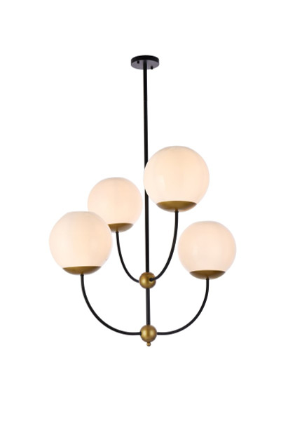 Lennon 31.5 Inch Pendant In Black And Brass With White Shade LD653D30BRK By Elegant Lighting