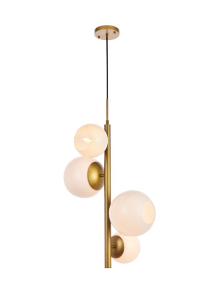 Wells 18 Inch Pendant In Brass With White Shade LD655D18BR By Elegant Lighting