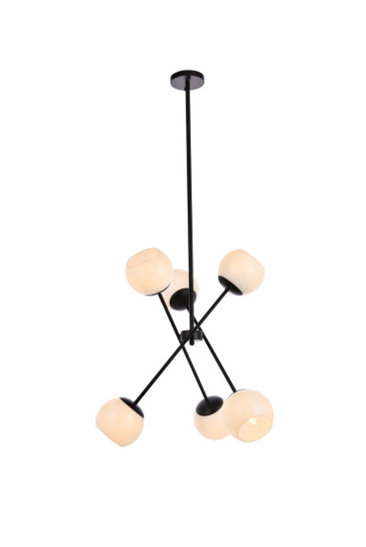 Axl 24 Inch Pendant In Black With White Shade LD657D24BK By Elegant Lighting
