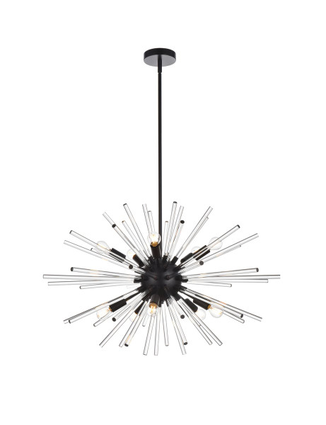 Sienna 32 Inch Crystal Rod Pendant In Black 2502D32BK By Elegant Lighting