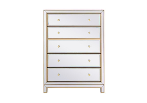 34 Inch Mirrored Five Drawer Cabinet In Gold MF72026G By Elegant Lighting