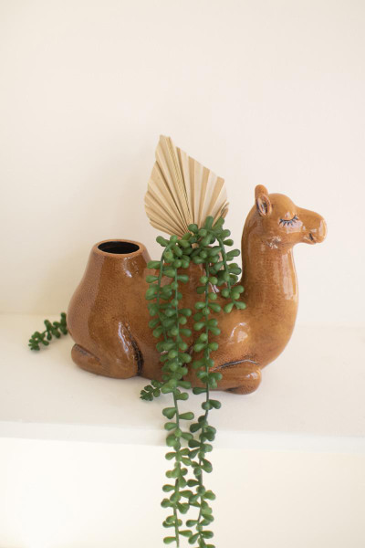 Kalalou CDV2151 Ceramic Camel Planter - Brown