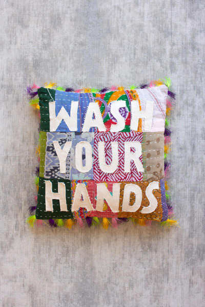 Kalalou NRV2336 Wash Your Hands - Kantha Pillow