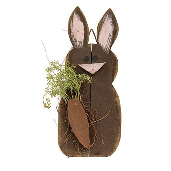 *Rustic Wood Hanging Chocolate Bunny W/Carrot G22130 By CWI Gifts