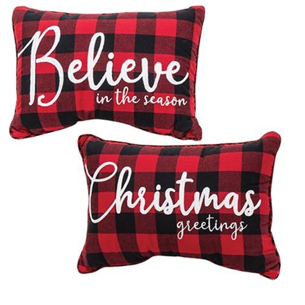 *Buffalo Check Flannel Christmas Greetings Pillow 2 Asstd. (Pack Of 2) G2540260 By CWI Gifts