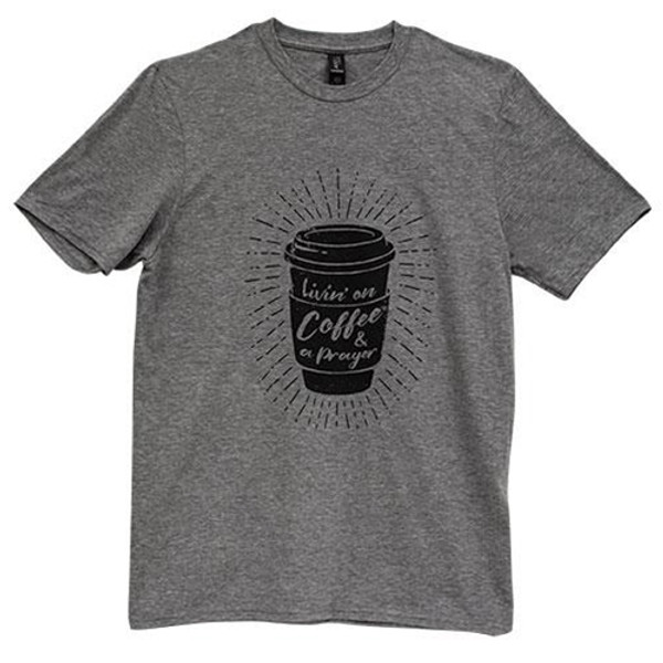 CWI Gifts GL90M Livin On Coffee & A Prayer T-Shirt Heather Graphite Medium