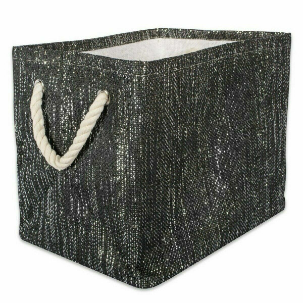 AE Wholesale Black And Silver Woven Paper Bin With Rope Handles - 12 Inches CAMZ36828S