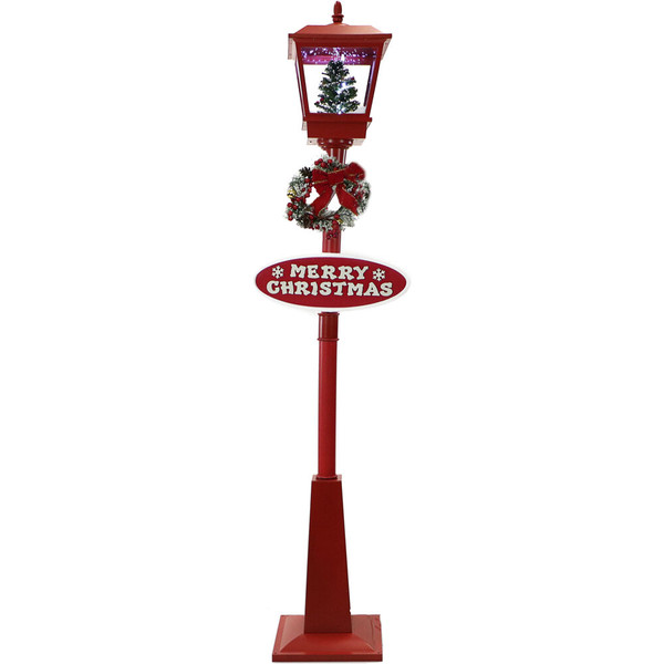 FHF 71" Square Street Lamp Snowy Tree,Let It Snow &Merry Christmas signs FSSL071A-RD2 By Almo
