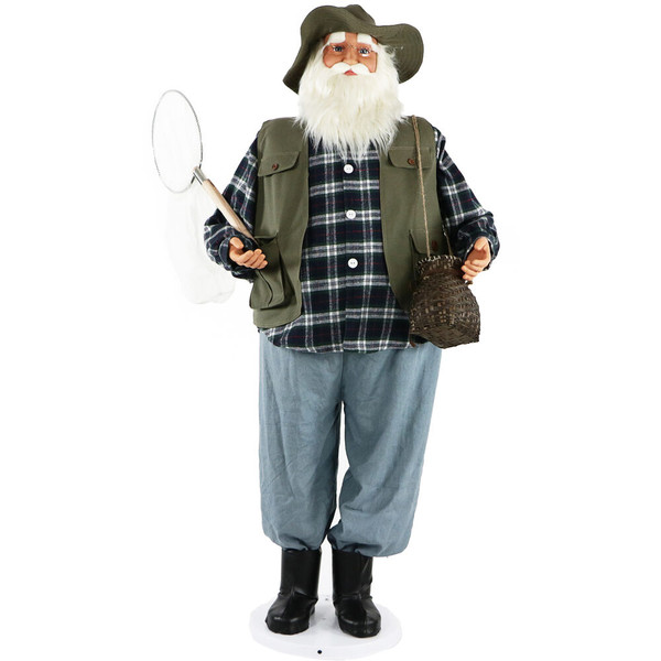 FHF 58" Santa in fishing outfit w/ fishing net and bag FASC058-2BL1 By Almo